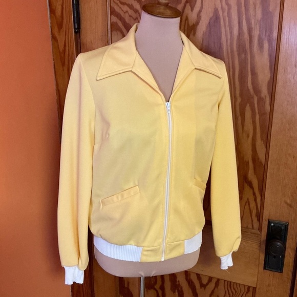 Vintage 70s bright yellow big collar track jacket - Picture 6 of 9